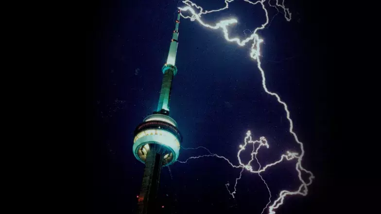 A lightening striking the top of the tower